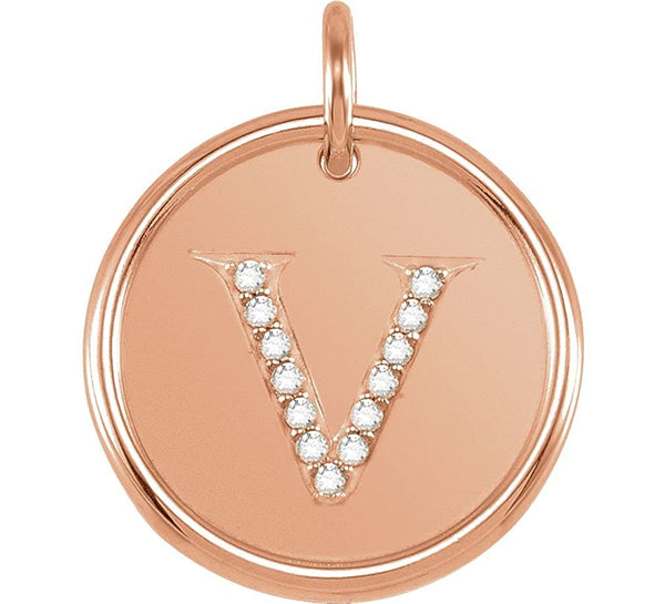 Diamond Initial "V" Pendant, 14k Rose Gold (.06 Ctw, Color GH, Clarity I1)