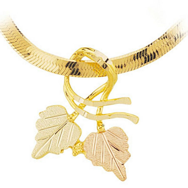 Slider Heart Leaf Pendant Necklace, 10k Yellow Gold, 12k Green and Rose Gold Black Hills Gold Motif, 18"