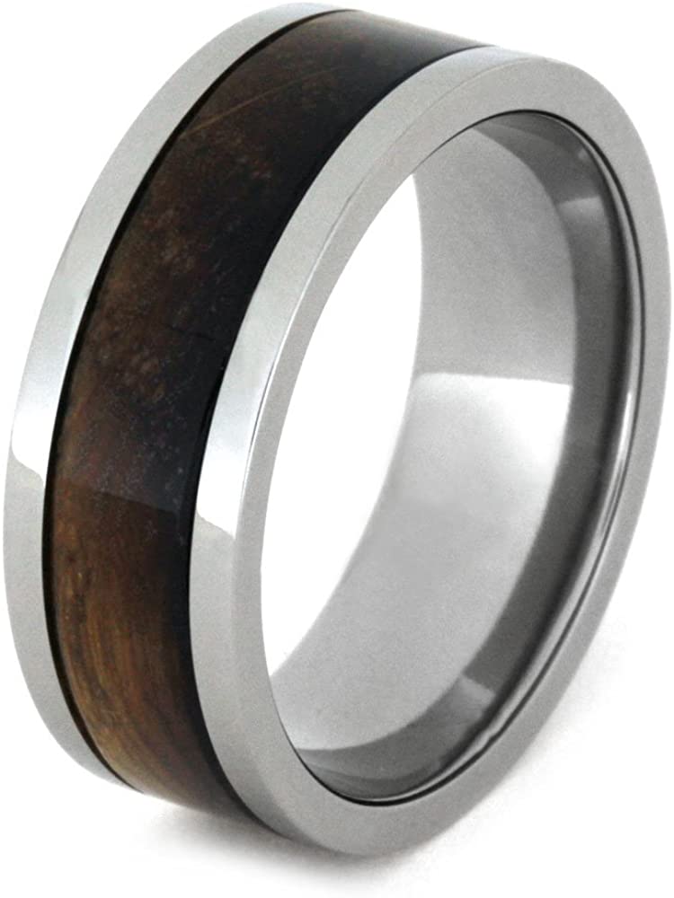 Whiskey Barrel Oak Wood Inlay 8mm Comfort-Fit Titanium Band, Size 10