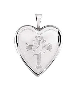 Heart with Avellan Cross and Dove Sterling Silver Locket (21.30X19.60 MM)