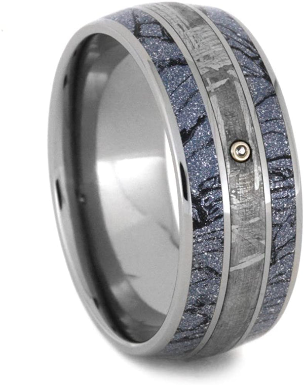White Sapphire, Gibeon Meteorite, Cobaltium Mokume 8.5mm Comfort-Fit Titanium Wedding Band, Size 6.75