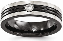 Edward Mirell Black Titanium with Grey Border Diamond with Sterling Silver Bezel 6mm Band (0.1 CT), Size 11