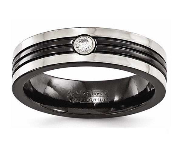 Diamond Collection in Black and Gray Titanium 6mm Grooved Comfort-Fit Band (.10 Ct, G-I, I1)
