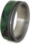 Green Box Elder Burl 8mm Comfort-Fit Sandblasted Titanium Band, Size 8.75