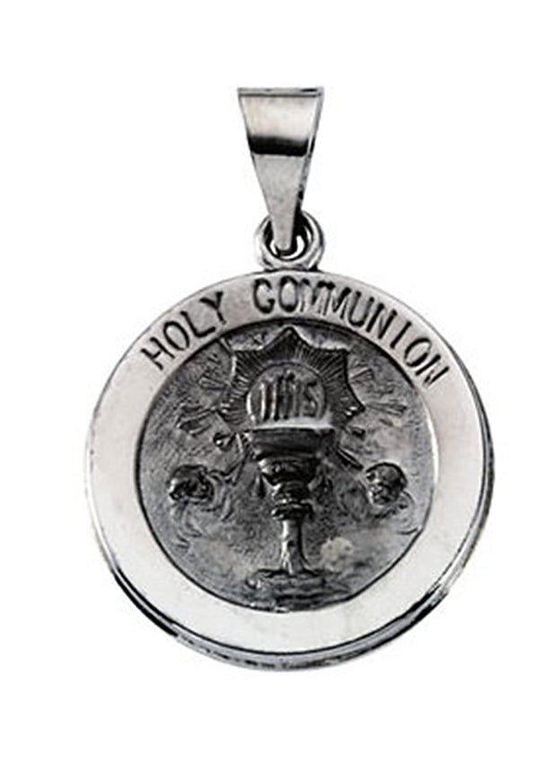 14k White Gold Hollow Holy Communion Medal (18.5 MM)