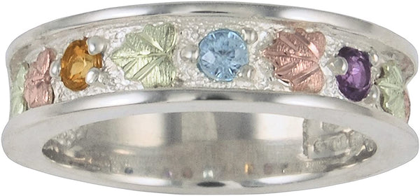 Womens Sterling Silver, 12k Green Gold, 12k Pink Gold Three Diamonds Ring, Size 4.5