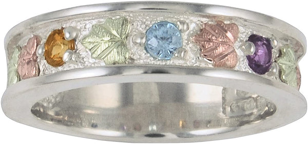 Womens Sterling Silver, 12k Green Gold, 12k Pink Gold Three Diamonds Ring, Size 7