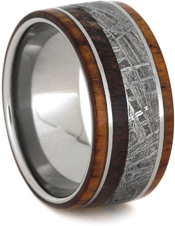 The Men's Jewelry Store (Unisex Jewelry) Honduran Rosewood, Meteorite, Dinosaur Bone 11mm Comfort-Fit Titanium Band