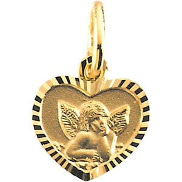 14k Yellow Gold Angel Heart Pendant with Diamond-Cut Frame (9x12 MM)