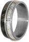 Deer Antler, Buckeye Burl Wood 8mm Comfort-Fit Matte Titanium Wedding Band, Size 7