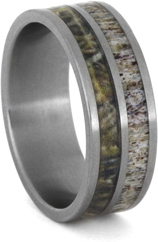 Deer Antler, Camo Print 8mm Comfort-Fit Matte Titanium Wedding Band, Size 15.75