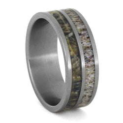 Deer Antler, Camo 8mm Comfort-Fit Matte Titanium Ring, Size 10