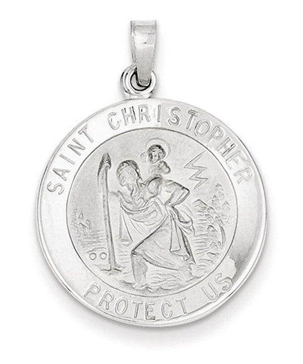 Rhodium-Plated 14k White Gold St. Christopher Medal Pendant (28X21MM)