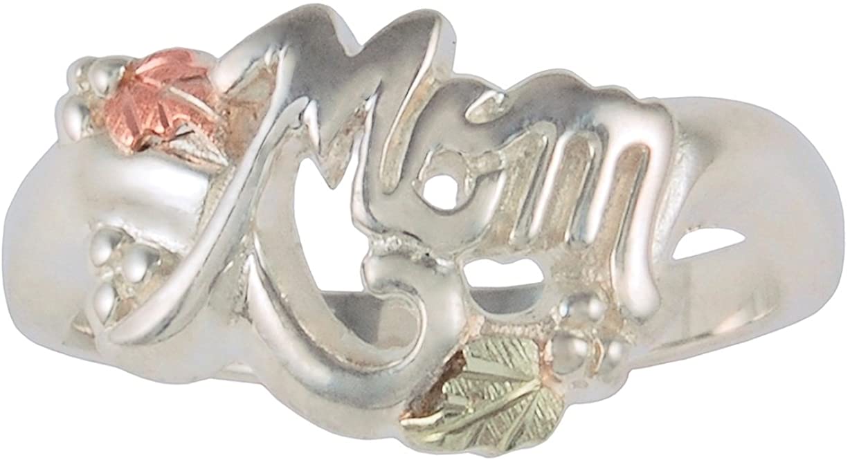 Black Hills Gold Sterling Silver 'Mom' Ring, 12k Green Gold, 12k Rose Gold