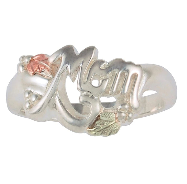 Black Hills Gold Sterling Silver 'Mom' Ring, 12k Green Gold, 12k Rose Gold