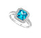 Cushion-Cut Aqua Blue CZ Halo Soft Square Rhodium-Plated Sterling Silver Ring