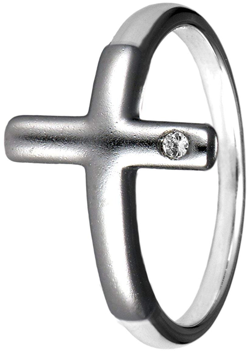 Diamond Cross Ring, Rhodium Plated Sterling Silver (.01 Ct, IJ, SI1), Size 5