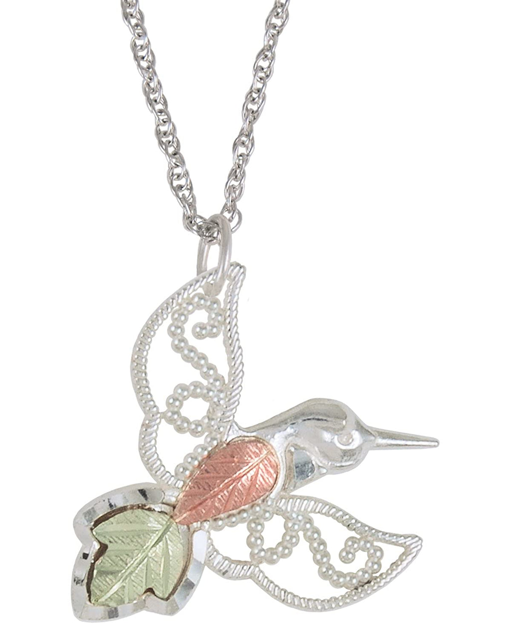 Ave 369 Granulated Bead Hummingbird Pendant Necklace, Sterling Silver, 12k Green Gold, 12k Rose Gold Black Hills Gold, 18''