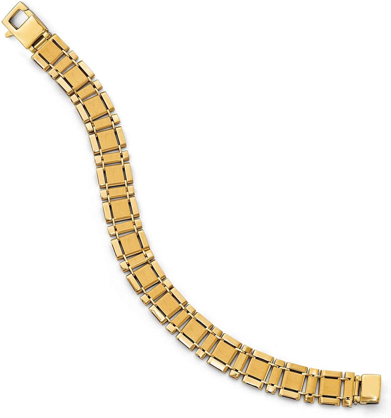 Men's Italian 13mm Brushed and Polished 14k Yellow Gold Rectangle Link Bracelet, 8.5 Inches