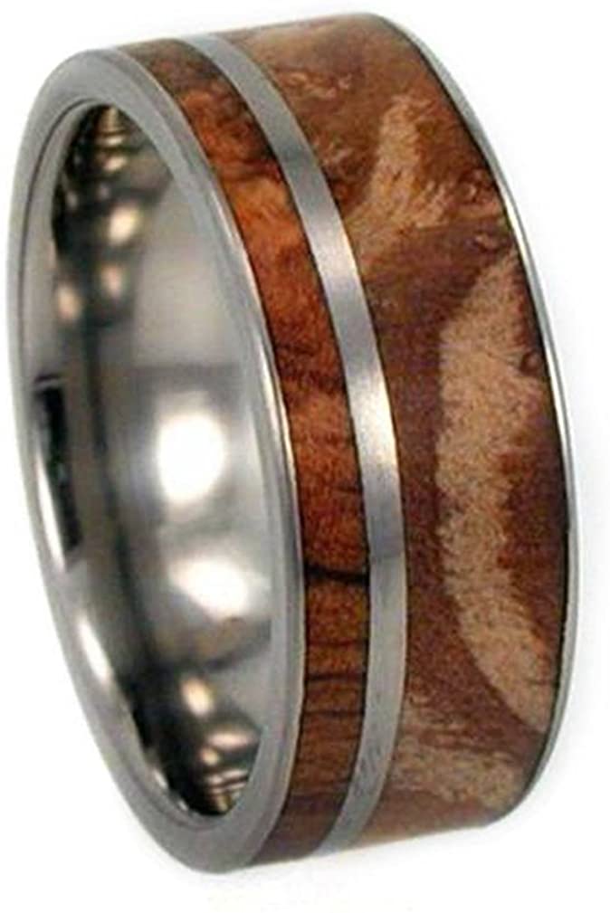 Buckeye Burl, Titanium Pinstripe 8mm Comfort Fit Titanium Wedding Band, Size 15