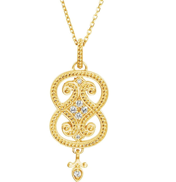 Diamond Granulated Design 14k Yellow Gold Pendant Necklace, 18" (.08 Cttw)