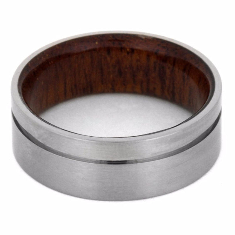 Brushed Satin Grooved Titanium 8mm Comfort-Fit Matte Mahogany Wood Band