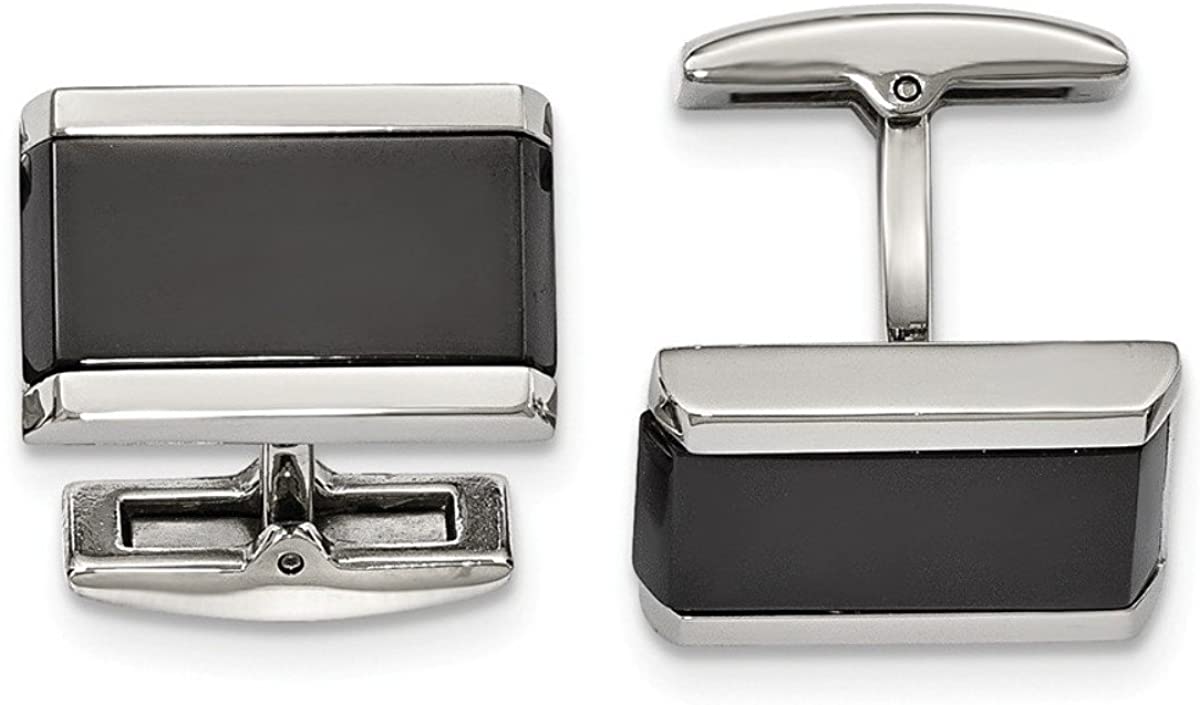 Stainless Steel Black Onyx Rectangle Cuff Links