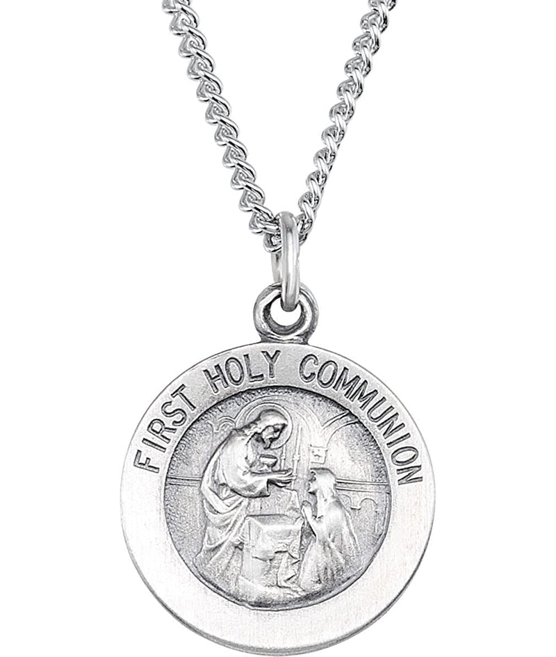 Sterling Silver First Communion Medal Necklace, 18" (18 MM)