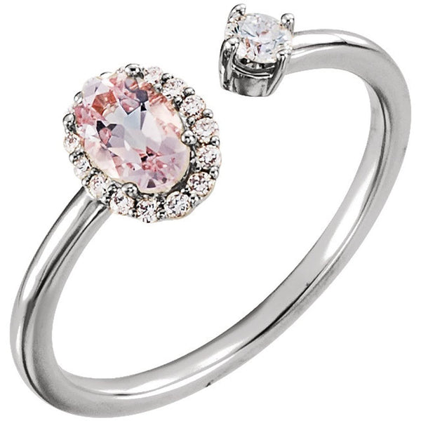 Diamond and Morganite Two-Stone Halo-Style Ring, Rhodium-Plated 14k White Gold (.16 Ctw,G-H Color, I1 Clarity)