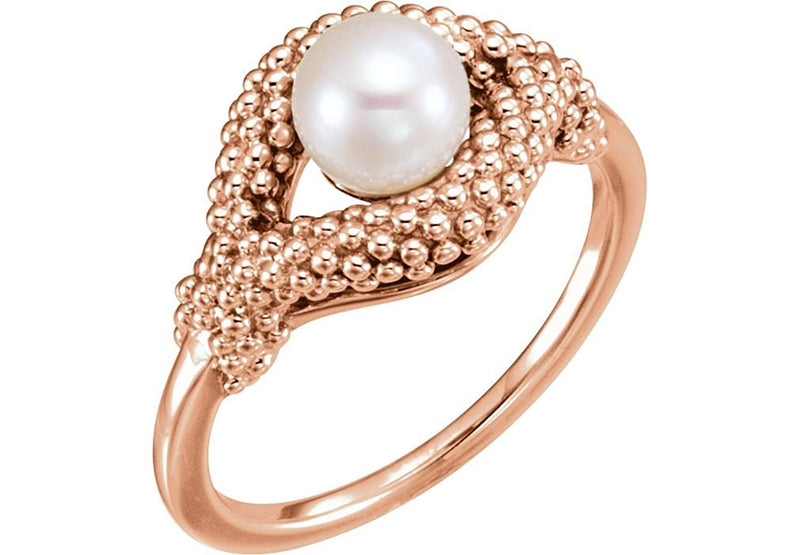 White Freshwater Cultured Pearl Beaded Ring, 14k Rose Gold (6-6.5MM)