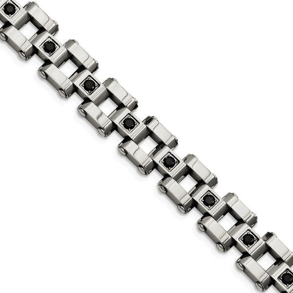 Men's Polished Stainless Steel Black Diamonds Bracelet 8.5" (1 Ctw)