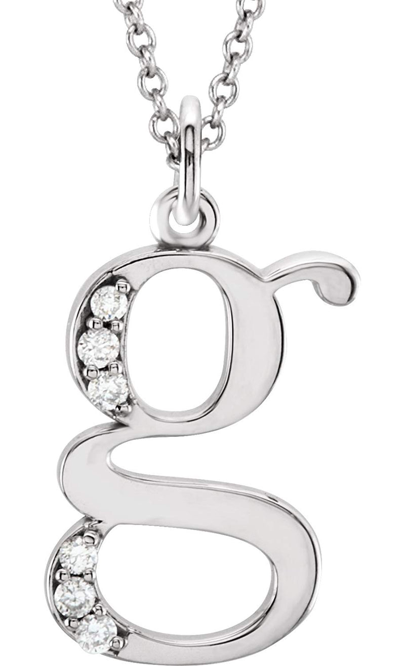 Diamond Initial 'g' Lowercase Alphabet Letter 14k White Gold Pendant Necklace, 16" (.03 Cttw GH Color, I1 Clarity)