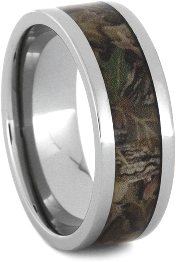 Camo Woodland Print Inlay 8mm Comfort-Fit Titanium Wedding Band, Size 15.25