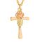 Rose on Cross Pendant Necklace, 10k Yellow Gold, 12k Green and Rose Gold Black Hills Gold Motif, 18"