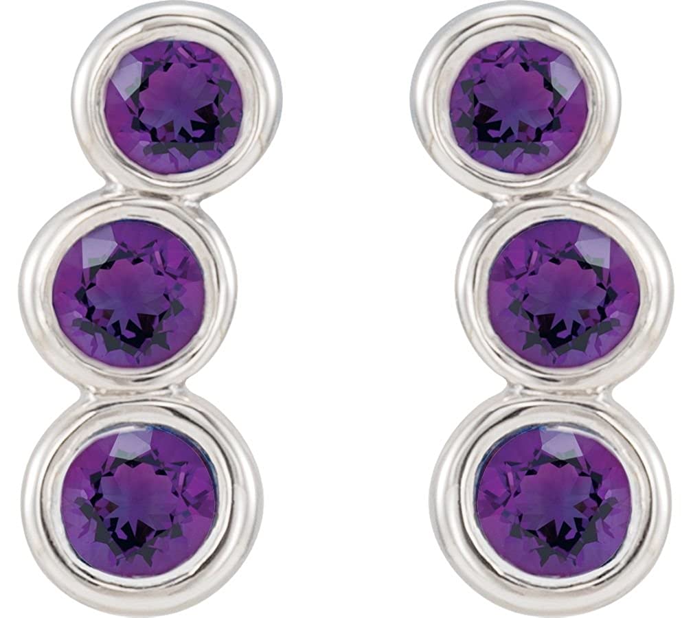 Amethyst Three-Stone Ear Climbers, Rhodium-Plated 14k White Gold