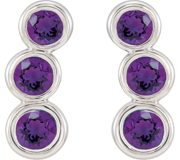 Amethyst Three-Stone Ear Climbers, Rhodium-Plated 14k White Gold