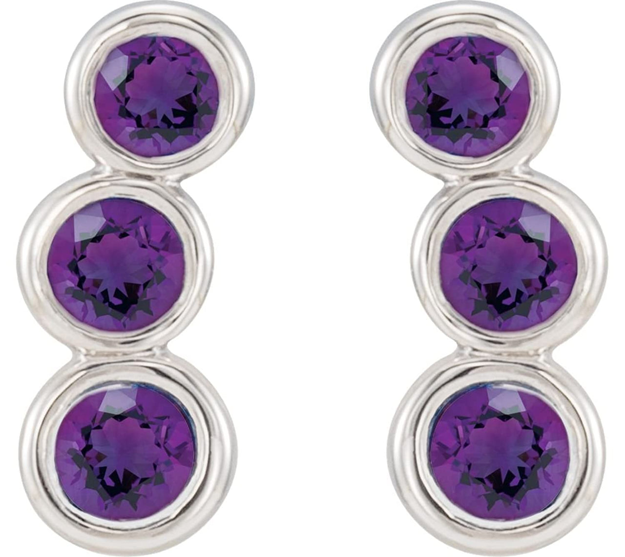 Amethyst Three-Stone Ear Climbers, Sterling Silver