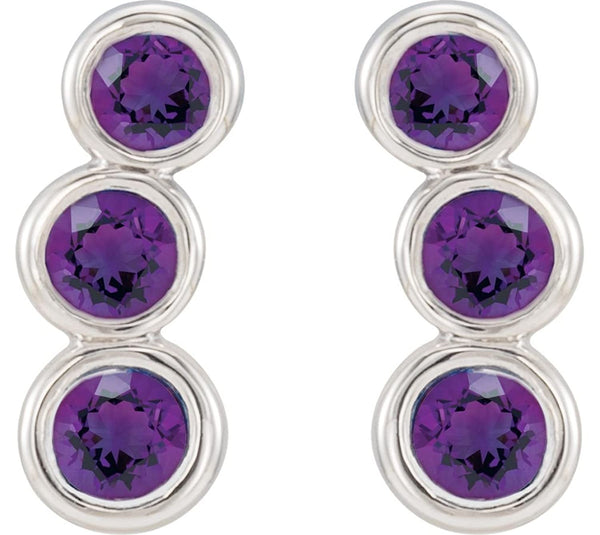 Amethyst Three-Stone Ear Climbers, Sterling Silver