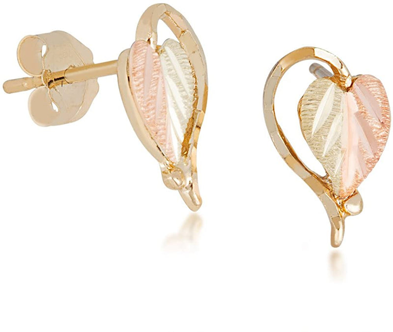 Diamond-Cut Split Leaf Earrings, 10k Gold Trim, 12k Green and Rose Gold Black Hills Gold Motif
