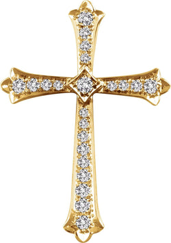 Diamond Fleur-de-Lis Cross 14k Yellow Gold Pendant (.75 Ctw, H+ Color, I1 Clarity)