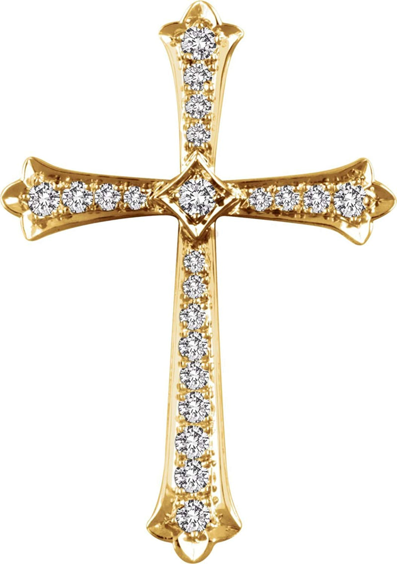 Diamond Fleur-de-Lis Cross 14k Yellow Gold Pendant (.75 Ctw, H+ Color, I1 Clarity)