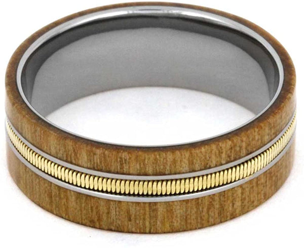 Guitar String, Rowan Wood 8mm Comfort-Fit Titanium Wedding Band, Size 11.75