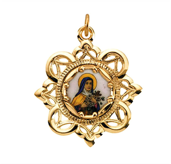 10k Yellow Gold St. Theresa Framed Enamel Pendant (25.75x25.75MM)