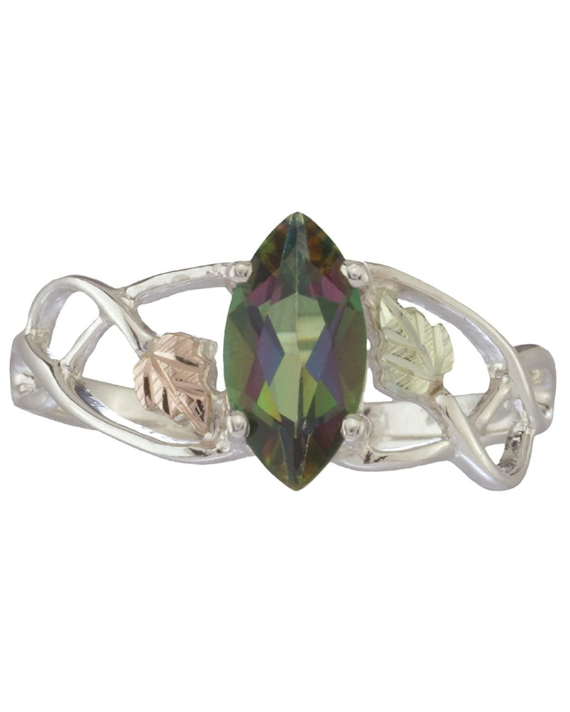 Sterling Silver .90 Ct Faceted Mystic Fire Marquise Ring with 12k Green and Rose Gold, Sizes 4, 4.5, 5, 5.5, 6, 6.5, 7, 7.5, 8, 8.5, 9