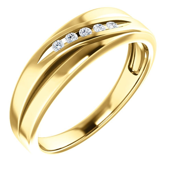 Men's 7-Stone Diamond Wedding Band, 14k Yellow Gold (.10 Ctw, Color G-H, SI2-SI3 Clarity) Size 9.75