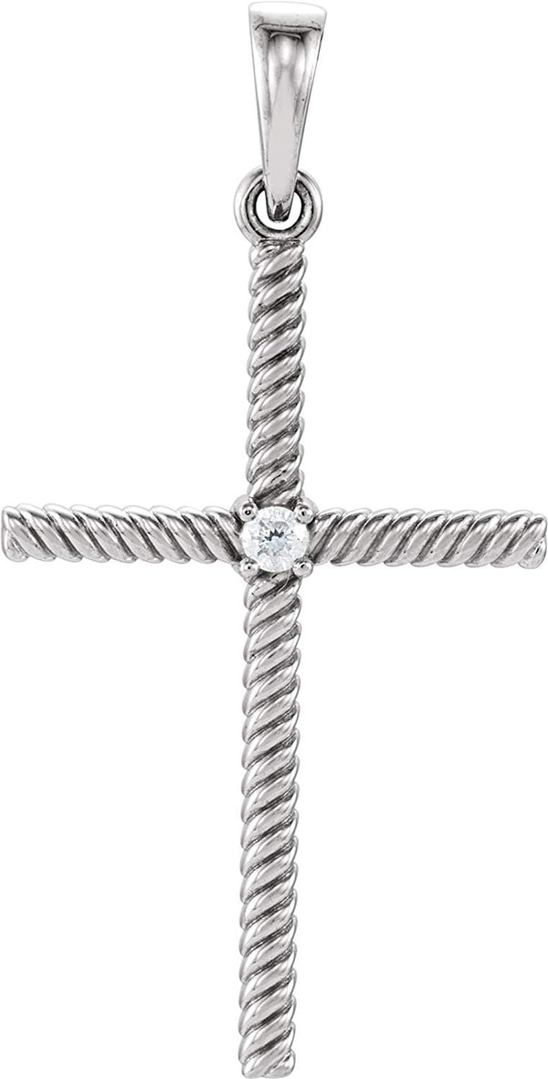 Platinum Diamond Rope-Trim Cross Pendant (.03 Ct, G-H Color, I1 Clarity)