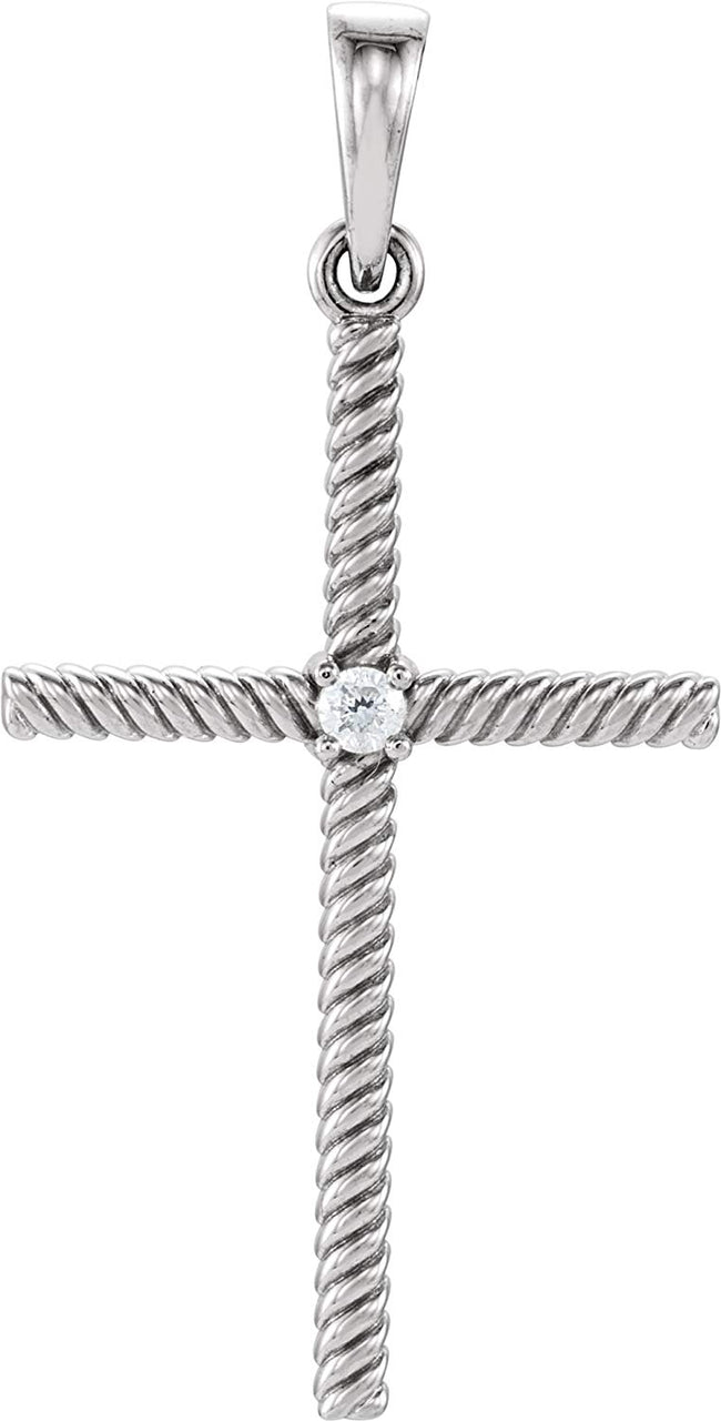 Platinum Diamond Rope-Trim Cross Pendant (.03 Ct, G-H Color, I1 Clarity)