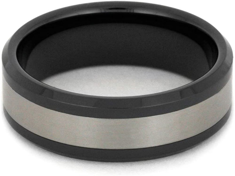 Matte Titanium 8mm Comfort-Fit Black Ceramic Wedding Band, Size 12