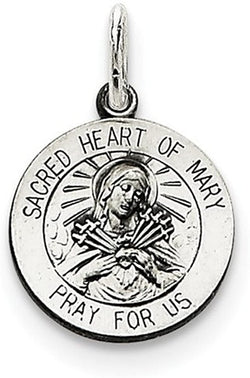 Sterling Silver Antiqued Sacred Heart of Mary Medal (22X15MM)