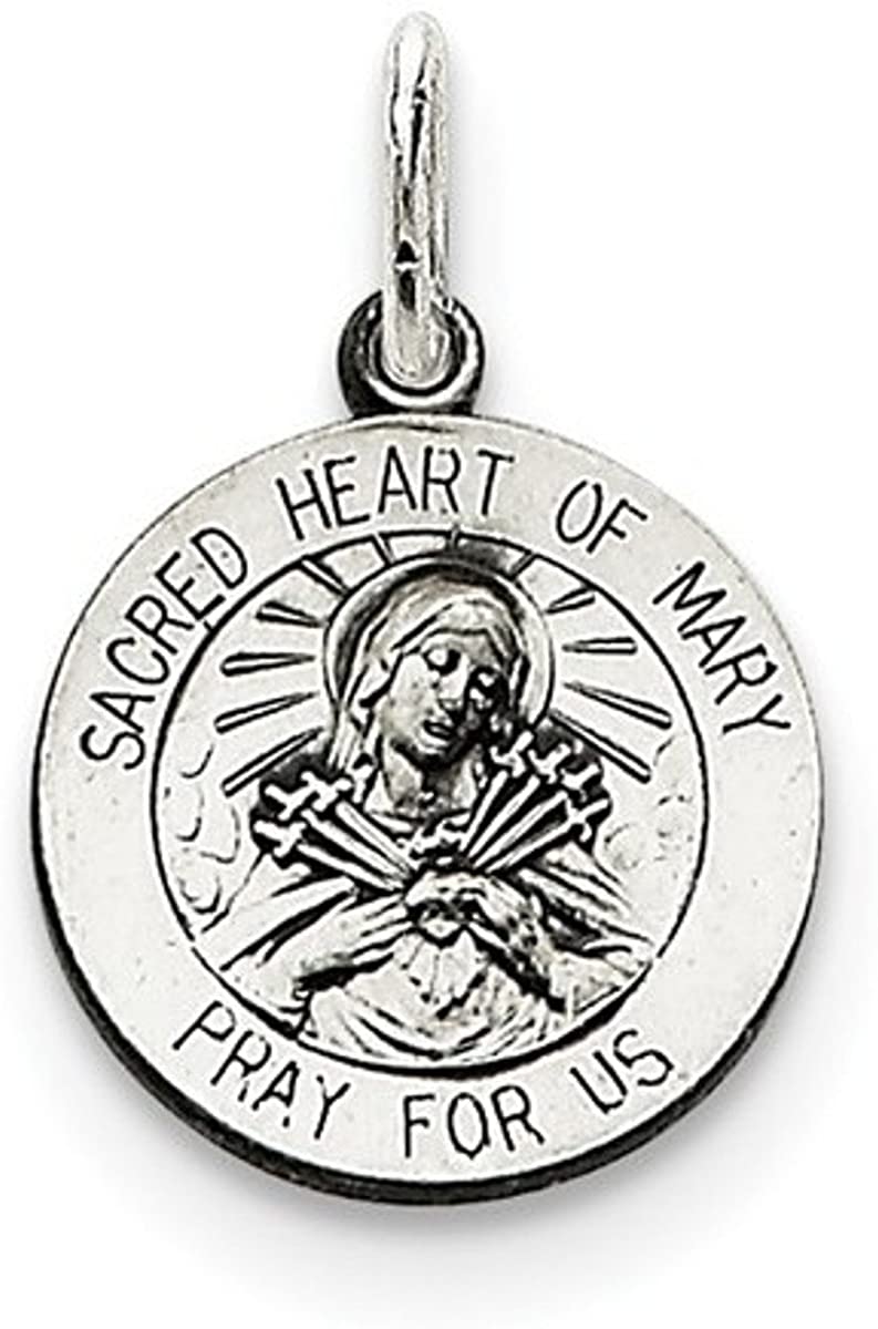 Sterling Silver Antiqued Sacred Heart of Mary Medal (22X15MM)